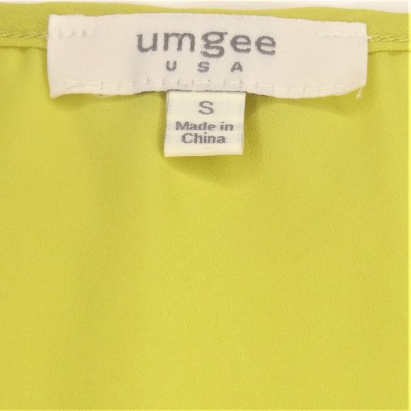 Umgee Chartreuse Semi Sheer Embroidered Hi Low Top - Picture 5 of 6